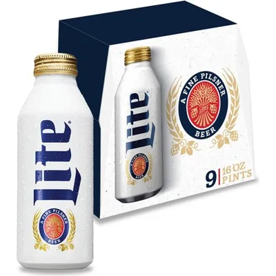 Miller Lite 9 Pack 16 oz Aluminium Bottles