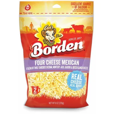 Borden Four Cheese Mexican Blend Finely Shredded Cheese 8 oz Bag