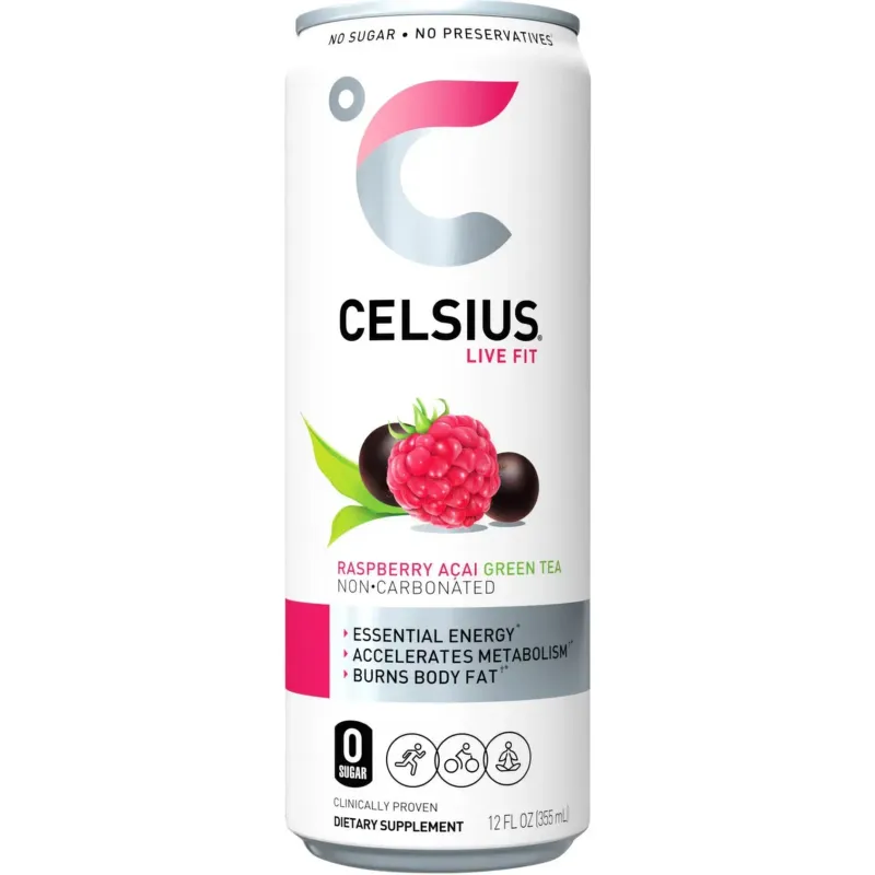 Celsius Green Tea Raspberry Energy Drink view 1