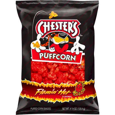 Chester's Puffcorn, Flamin' Hot Flavored, Puffed Corn Snacks