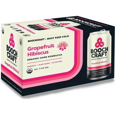 Boochcraft Grapefruit Hibiscus Organic Hard Kombucha 6 Pack 12oz Cans
