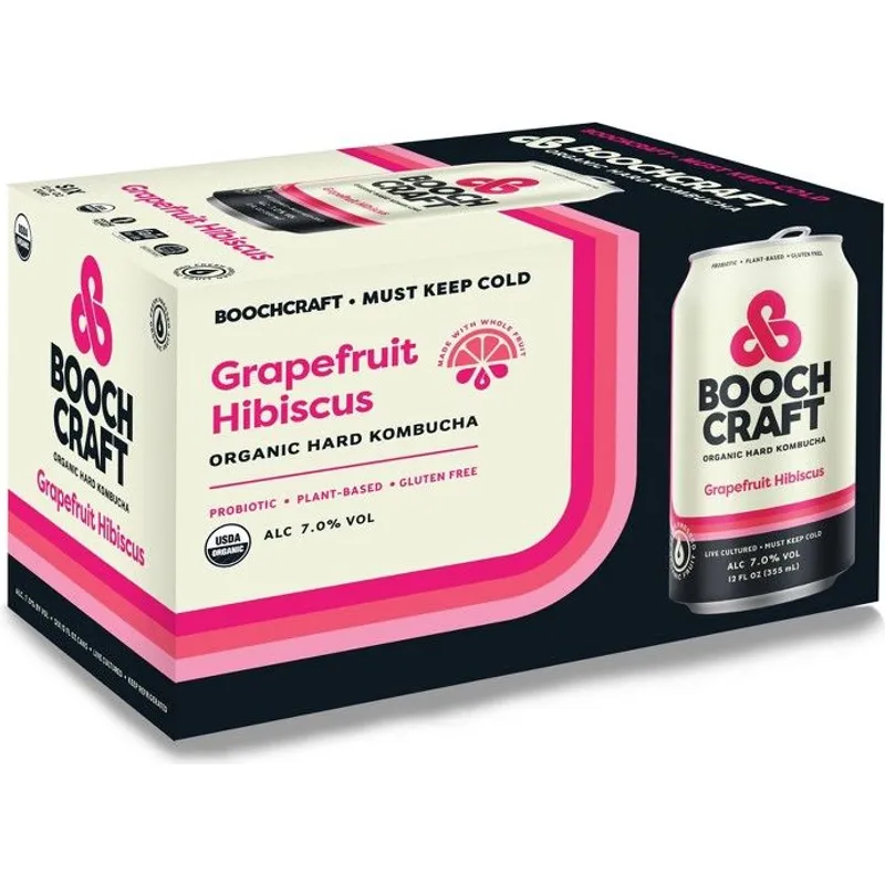 Boochcraft Grapefruit Hibiscus Organic Hard Kombucha view 1
