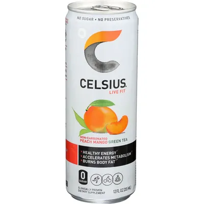 Celsius Peach Mango Green Tea 12oz Can