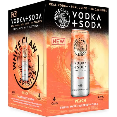 White Claw Spirits Vodka Soda Peach 4 Pack 12 oz Cans