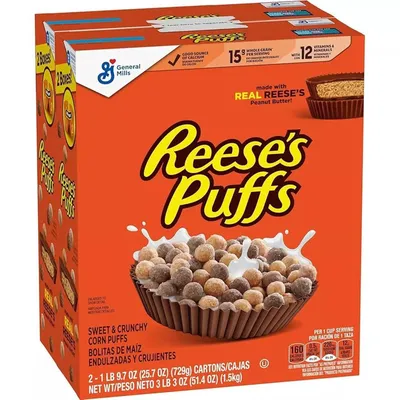Reese's Puffs Peanut Butter Chocolate Cereal 51.4 oz 2 Pack Boxs