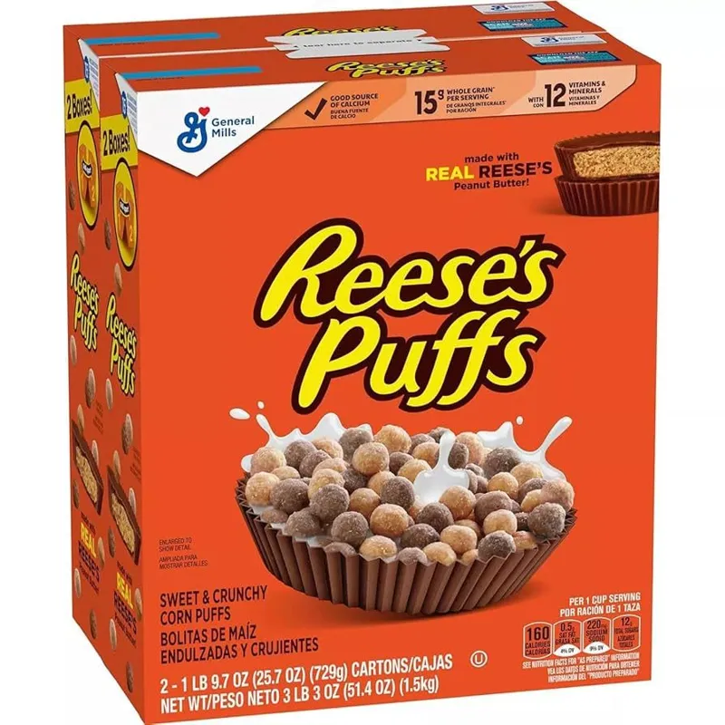 Reese's Puffs Peanut Butter Chocolate Cereal Box view 1