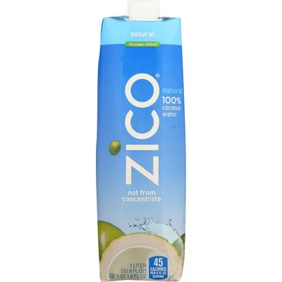Zico 100% Premium Coconut Water Natural - Not From Concentrate 33.8 oz Tetra Pack