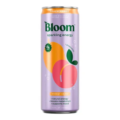 Bloom Sparkling Energy Drink Peach Mango 12 oz Can