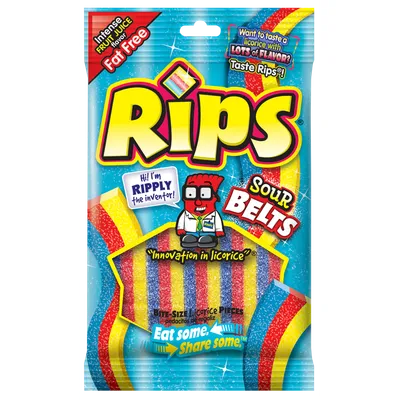 Rips Bite Size Licorice Pieces Sour Belts 12 Pack 113g Bag