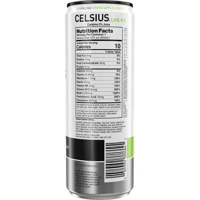 Celsius Energy Drink, Green Apple Cherry, Sparkling 12 Fl Oz Can