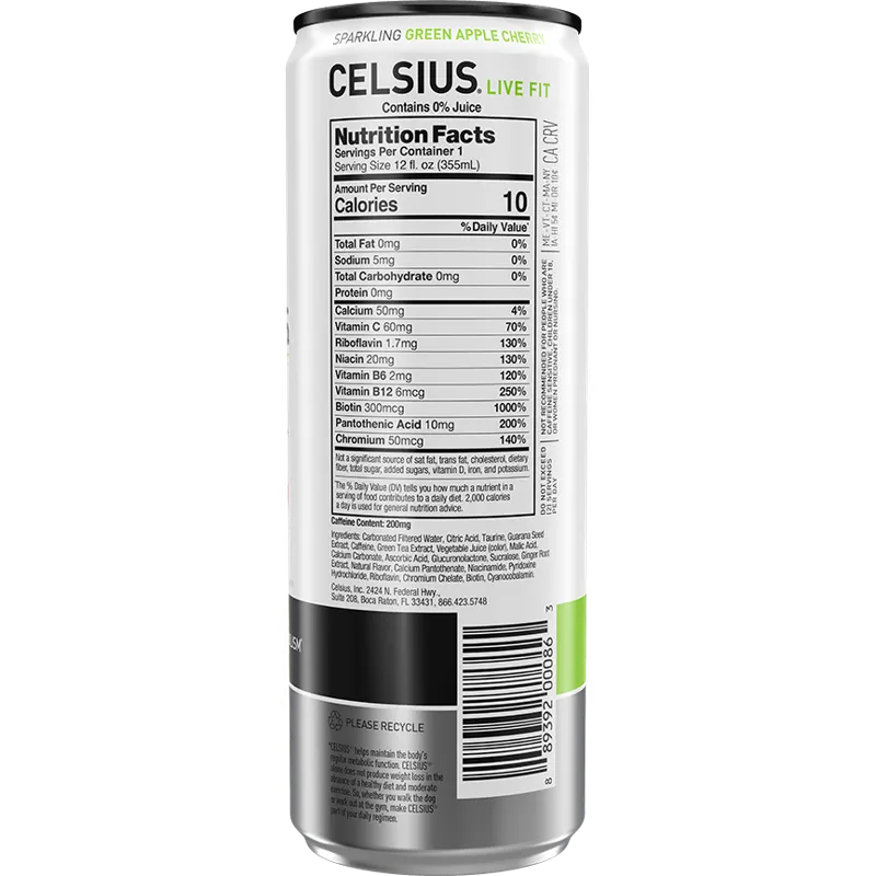 Celsius Energy Drink, Green Apple Cherry, Sparkling view 1