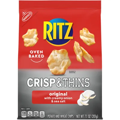 Ritz Crisp & Thins Original with Creamy Onion and Sea Salt 7.1 oz Bag