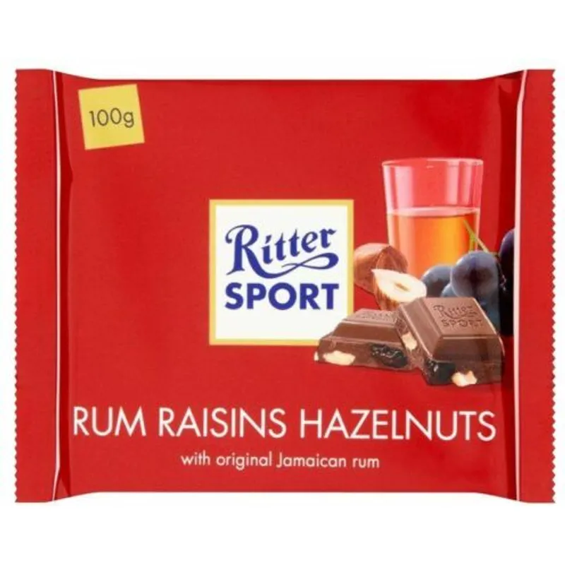 Ritter Sport Rum Raisins Hazelnuts Chocolate Bar view 1