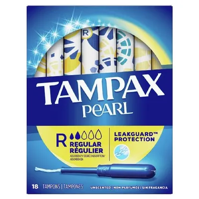 Tampax Pearl Regular Unscented Tampons 18 Count