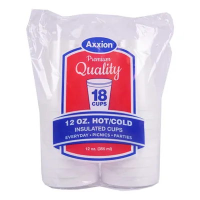 Axxion Premium Quality Hot/Cold Foam Cups 12 oz 18 ct