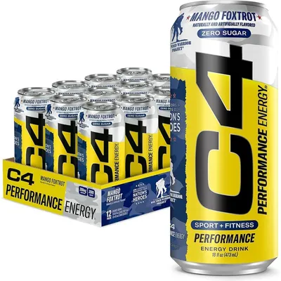 C4 Energy Drink, Performance, Zero Sugar, Mango Foxtrot 16oz Can