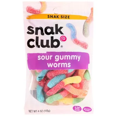 Snak Club Sour Gummy Worms 4 oz Bag