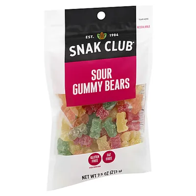 Snak Club Sour Gummy Bears 7.5 oz Bag