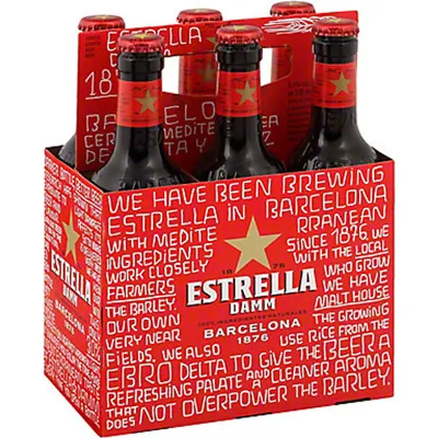 Estrella Damm Lager Beer 6 Pack 11.2 oz Bottles