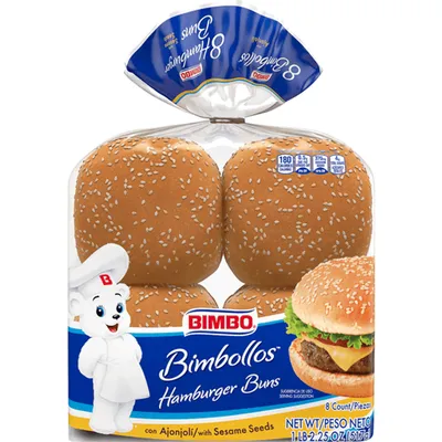 Bimbo Sesame Hamburger Buns 8 Count 21 oz Bag