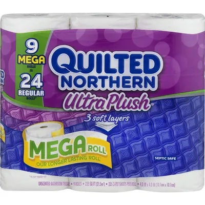 Quilted Northern Ultra Plush Bath Tissue 9 Mega Rolls 3-Ply 235 sq ft 9 Pack 235sheets