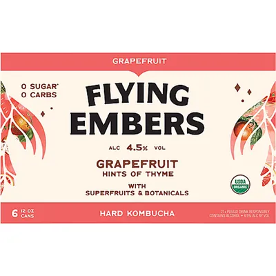 Flying Embers Grapefruit Hard Kombucha 6x 12oz Cans