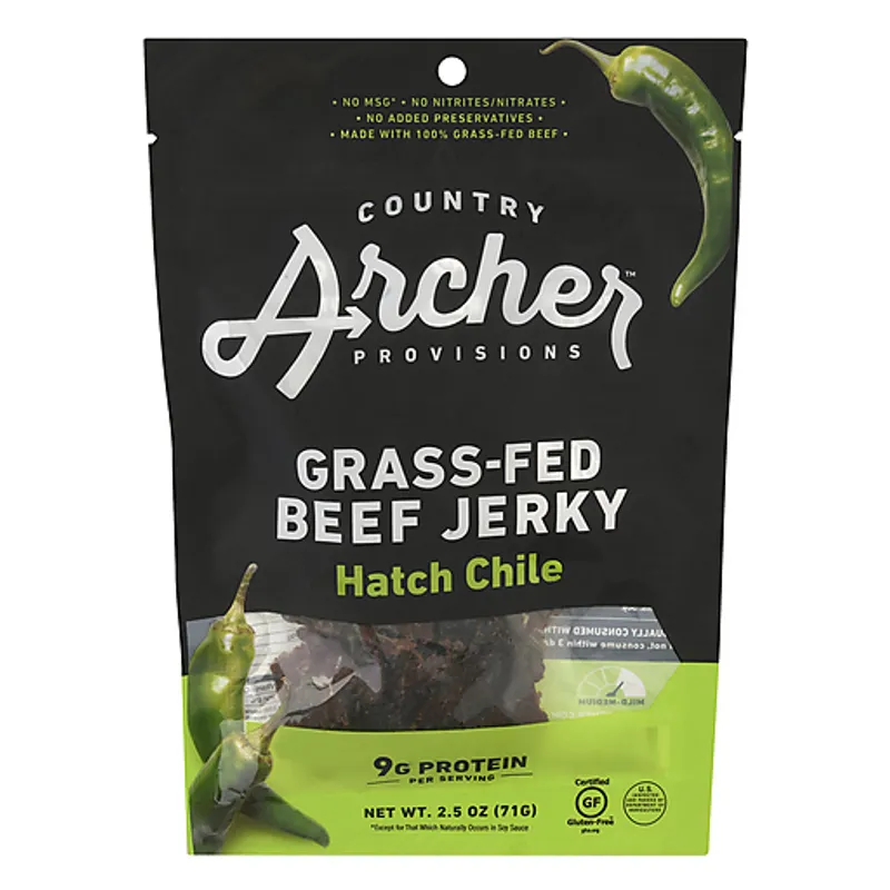 Country Archer Hatch Chile Grass-Fed Beef Jerky Bag view 1