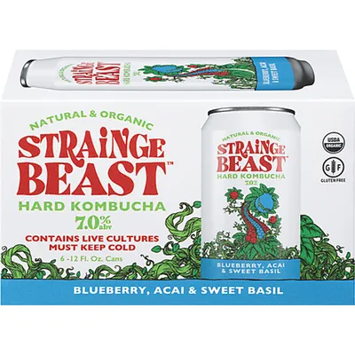 Strainge Beast Blueberry, Acai & Sweet Basil Hard Kombucha 6x 12oz Cans