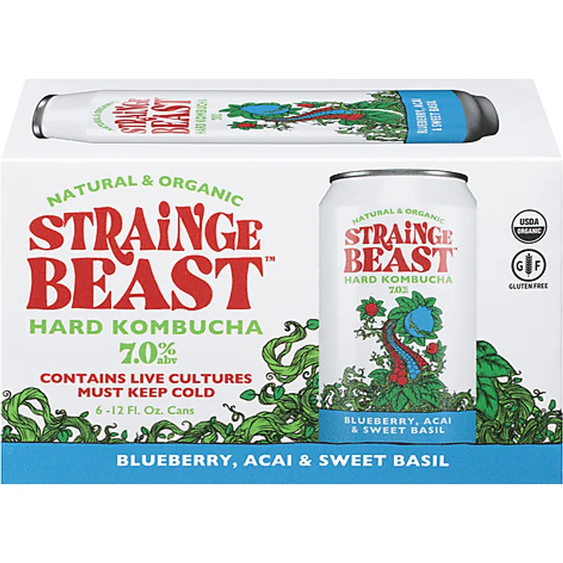 Strainge Beast Blueberry Acai & Sweet Basil Hard Kombucha view 1