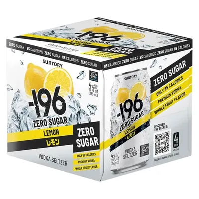 Suntory 196 Lemon Zero Sugar Vodka Seltzer 4 Pack 355 mL