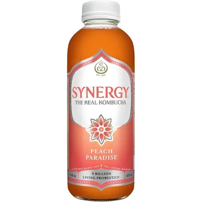 GT's Synergy Peach Paradise Raw Kombucha 16 oz Bottle