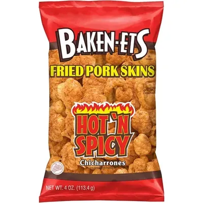Baken-ets Fried Pork Skins Hot'n Spicy 4oz Bag