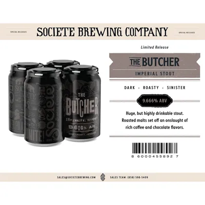 Societe Brewing The Butcher Imperial Stout 4 Pack 12 oz Cans