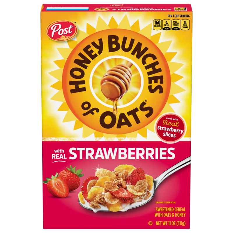 Post Honey Bunches of Oats with Real Strawberries Cereal Box view 1