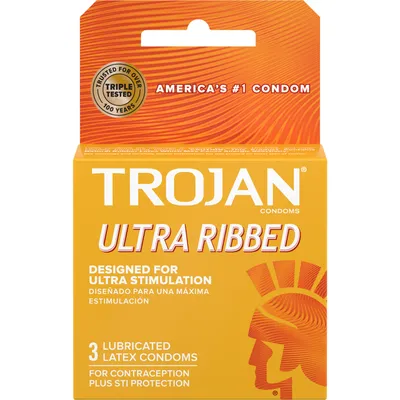 Trojan Stimulations Ultra Ribbed Lubricated Latex Condoms 3ct