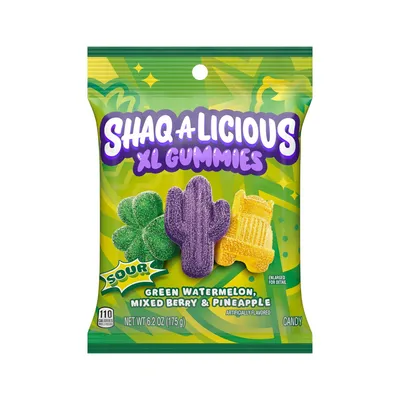 Shaq-A-Licious XL Gummies Sour Green Watermelon Berry 6.2 oz Bag