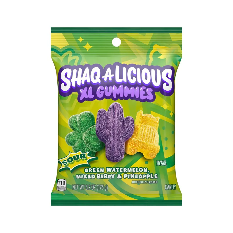 Shaq-A-Licious Gummies Sour Green Watermelon Berry Bag view 1