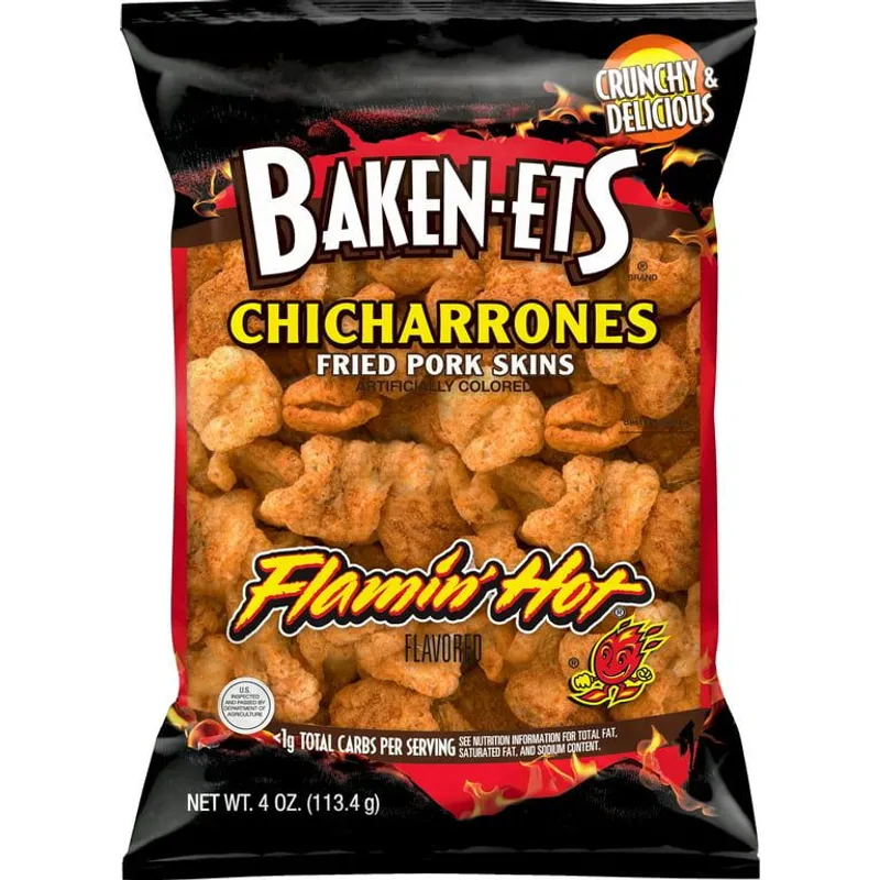 Baken-Ets Chicharrones Fried Pork Skins Flamin' Hot Flavored view 1
