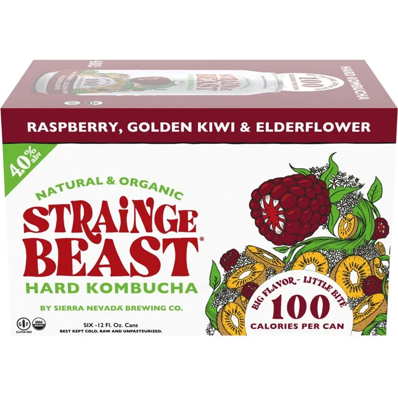 Strainge Beast Raspberry Golden Kiwi & Elderflower Hard Kombucha view 1