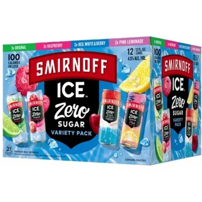 Smirnoff Ice Zero Sugar Variety Pack Malt Beverages 12 Pack 12oz Cans