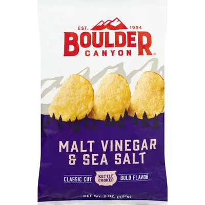 Boulder Canyon Kettle Cooked Potato Chips Malt Vinegar & Sea Salt 5 oz Bag