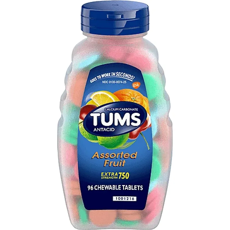 Tums Antacid, Extra Strength, Chewable Tablets, Assorted Fruit view 1