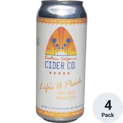 SoCal 'Life's A Peach' Semi-Sweet Peach Cider 4 Pack 16 oz Cans 5% ABV