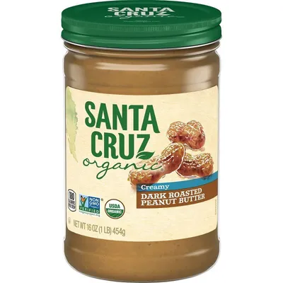 Santa Cruz Organic Dark Roasted Creamy Peanut Butter 16 oz Jar