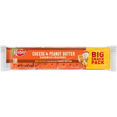 Keebler Sandwich Crackers Cheese & Peanut Butter - Snack Pack 1.8 oz Bag