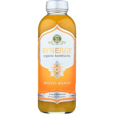 Synergy Organic Mystic Mango Kombucha 16oz Bottle