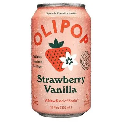 OLIPOP Strawberry Vanilla Soda 12 oz Can