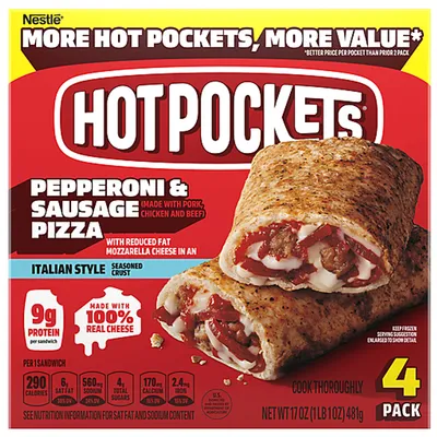 Hot Pockets Pepperoni & Sausage Pizza Frozen Sandwiches 4 Pack 17 oz
