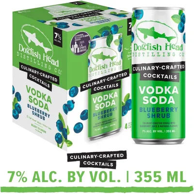 Dogfish Head Scratch-Made Cocktails Blueberry Shrub Vodka Soda 4x 12oz Cans