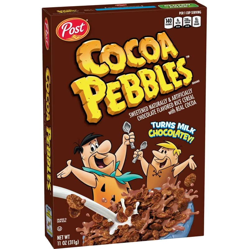 Post Cocoa Pebbles Cereal Carton view 1